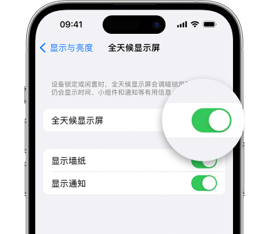 福山镇苹果15预约维修分享iPhone15如何设置全天候显示屏幕可见 